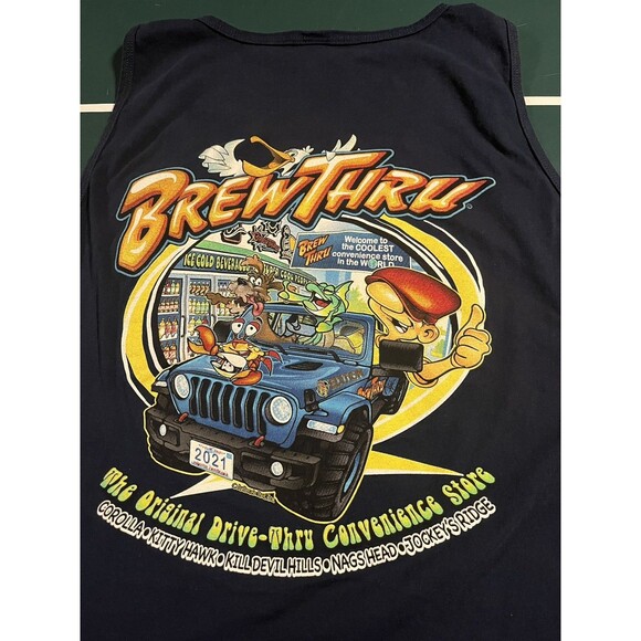 Men’s Brew Thru Outer Banks NC Carolina Sleeveless Tank Top 3XL Navy Blue FLAWS - Picture 1 of 9